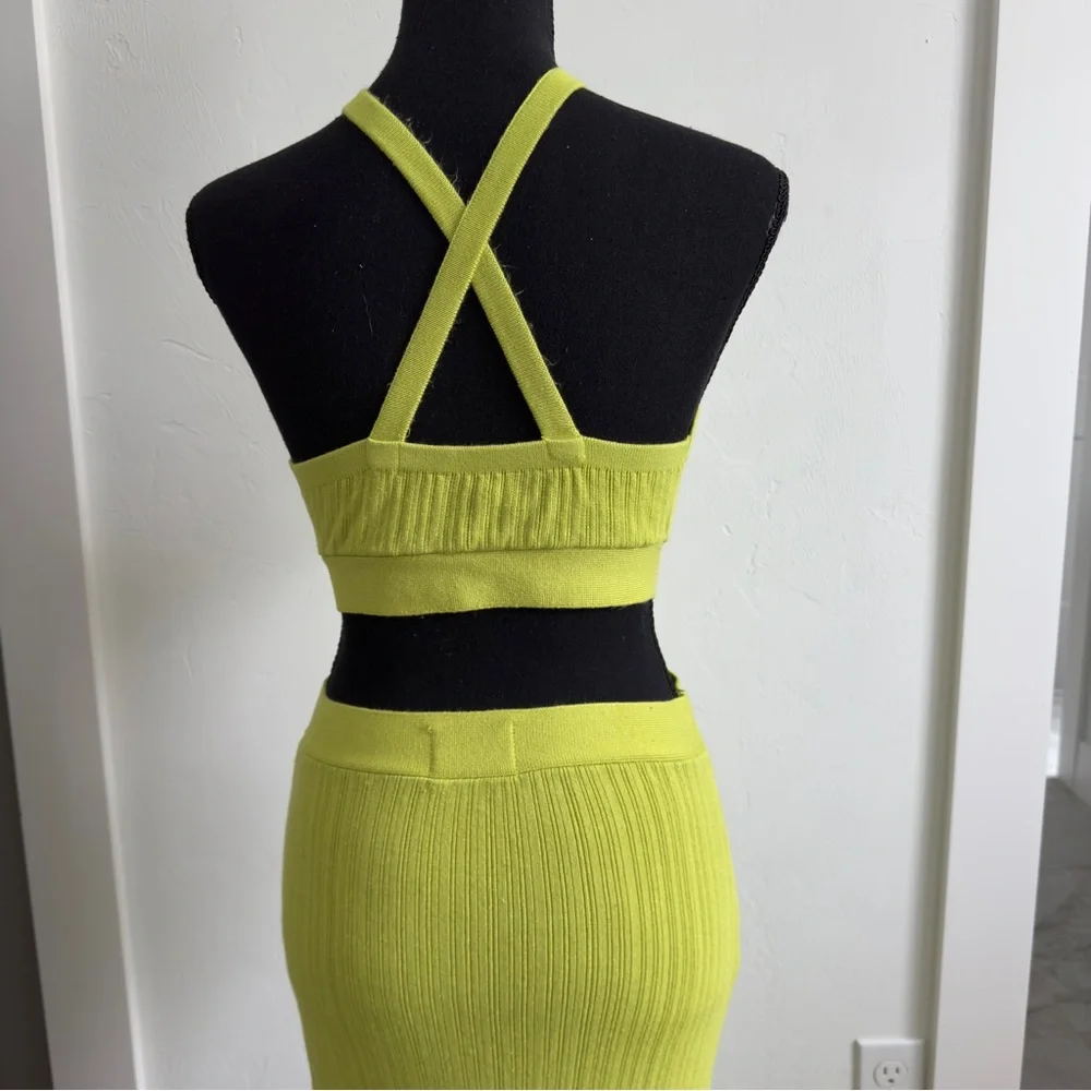 Runaway Chartreuse Green Cut Out Textured Knit Dress S - Picture 8 of 10
